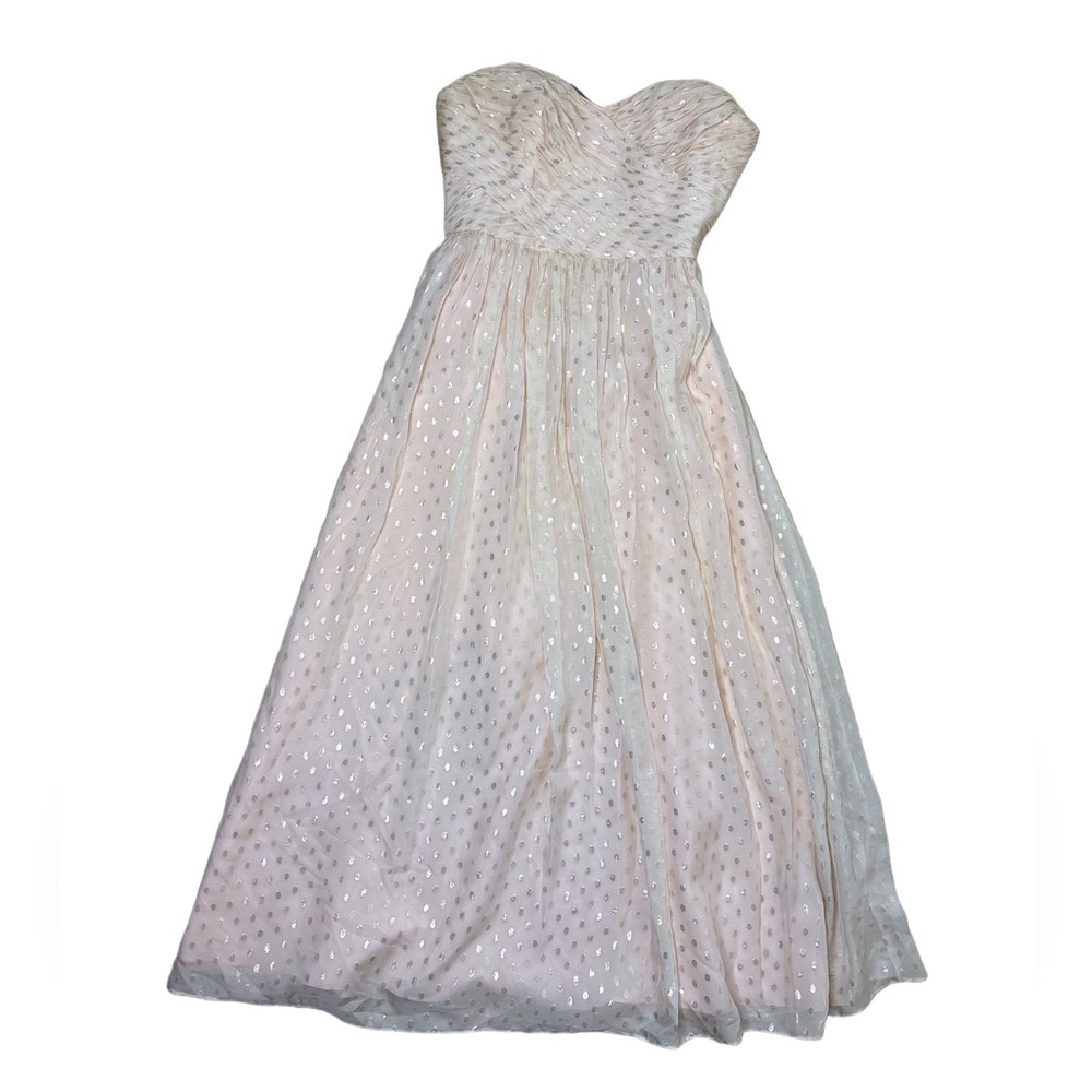 ⭐️ Jill Stuart Strapless Light Peach Silk Gown with Silver Accents - size 8